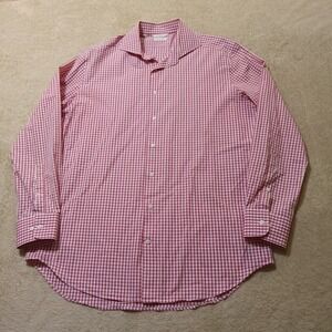 Suit Supply Men's Long Sleeve Stretch Cotton Two Ply Shirt Red Check 43/17 XL
